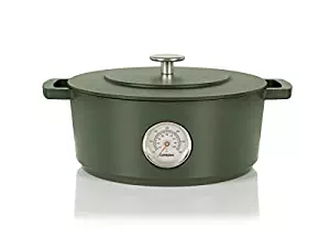 Combekk RAILWAY Recycled Enameled Cast Iron 4.25 Quart Dutch Oven w/ Thermometer, Green, 9.5"