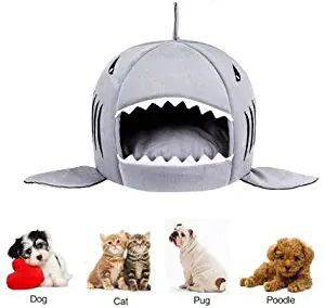 WiseWater Shark Dog Cat Bed, Washable Shark Pet House with Removable Cushion and Waterproof Bottom for Small Medium Dog Cat Puppies(Small)