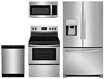 Frigidaire 4-Piece Kitchen Stainless Steel Package With FFHB2750TS 30 French Door Refrigerator FFEF3052TS 30 Electric Freestanding Range FFMV1645TS 30 Over-the-Range Microwave and FFBD2412SS 24 Built In Dishwasher
