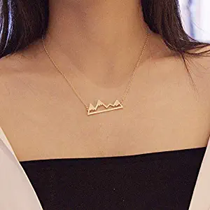 Aluinn Gold Mountain Necklace Snow Peak Bar pendant Necklace Nature Lover Mountain Range Necklace chain for Women and Teen Girls(Gold)