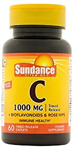 Sundance Vitamin C 1000 mg with Bio and RH T/R Coated Caplets, 60 Count