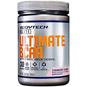 Ultimate BCAA Powder, Supports Muscle Protein Synthesis, Nitric Oxide Production, Strawberry Kiwi (30 Servings) by BodyTech Elite