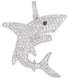 White Gold Filled Baby Shark Charm Pendant w/Cubic Zirconia for Layer Necklace Bracelet Earing Jewelry Making Supplies