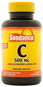 Sundance Vitamin C 500 mg Bioflavonoids and Wild Rose Hips Capsules, 50 Count