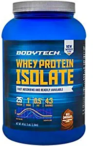 BodyTech Whey Protein Isolate Powder with 25 Grams of Protein per Serving BCAA's Ideal for PostWorkout Muscle Building Growth, Contains Milk Soy Rich Chocolate (3 Pound)