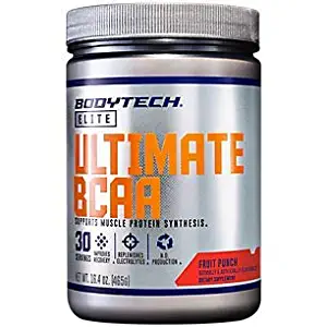 Ultimate BCAA Powder, Supports Muscle Protein Synthesis, Nitric Oxide Production, Fruit Punch (30 Servings) by BodyTech Elite