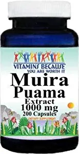 Muira Puama Extract 1000mg 200 Capsules Supplement for Men and Women Libido Support (Non-GMO, Gluten Free) by Vitamins Because
