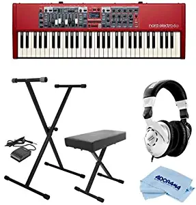 NORD Electro 6D 61-Note Semi-Weighted Waterfall Keybed - Bundle with On-Stage KPK6520 Keyboard Stand/Bench Pack with Sustain Pedal, Behringer HPS3000 High-Performance Studio Headphones, Cloth