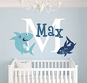 Custom Sharks Name Wall Decal - Sharks Room Decor - Nursery Wall Decals - Sharks Vinyl Sticker for Boys
