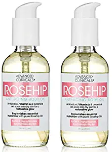Advanced Clinicals Rosehip Body Oil. Anti-Aging oil with Vitamin A for neck, decollete, sun damaged, dry skin. 4oz. (Two - 4oz)