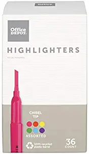 Office Depot Brand Pen-Style Highlighters, Chisel Tip, 100% Recycled, Assorted Colors, Pack of 36