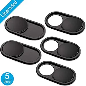 Camera Cover Slide,CloudValley 0.023 Inch Metal Webcam Cover for MacBook Pro, MacBook Air, Laptop, Mac, PC, iPad, iPhone, Ultra-Thin Privacy Covers [Black - 5 Pack]