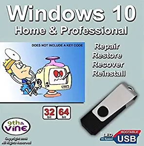 9th & Vine USB Flash Drive Compatible With Windows 10 Home & Professional 32/64 bit. Install To Factory Fresh, Recover, Repair and Restore Boot Disc. Fix PC or Laptop.