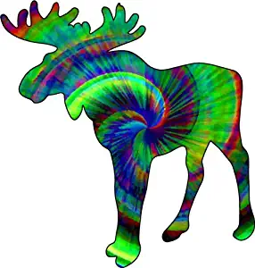 WickedGoodz Tie Dye Bull Moose Vinyl Decal - Nature Bumper Sticker - Perfect Maine Funky Moose Gift