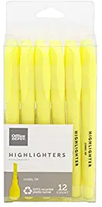 Office Depot 100% Recycled Pen-Style Highlighters, Yellow, Pack of 12, HY100200-12YEL