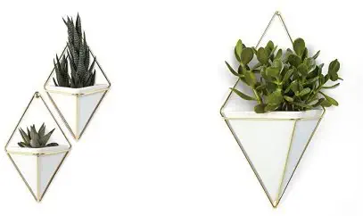 Umbra Trigg Hanging Planter Vase & Geometric Wall Decor Container - Great for Succulent Plants, Air Plant, Mini Cactus, Faux Plants and More, White Ceramic/Brass (Set of 3) Small (2) and Large (1)
