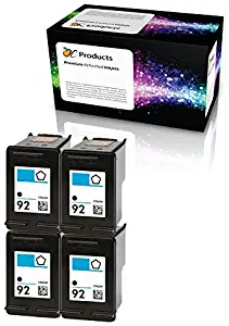 OCProducts Refilled Ink Cartridge Replacement for HP 92 for PSC 1510 PhotoSmart C3180 C4180 C3100 Deskjet 5440 D4160 Printers (4 Black)
