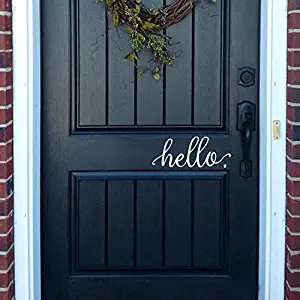 BATTOO Hello Wall Decal Farmhouse Wall Decor Hello. Door Decal Vinyl Lettering for Front Door Country Cottage Decor(9"X 4",White)