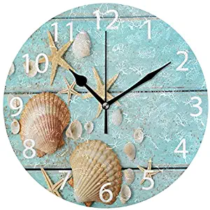 ALAZA Vintage Marine Seashells Round Acrylic Wall Clock, Silent Non Ticking Oil Painting Home Office School Decorative Clock Art