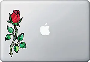 Yadda-Yadda Design Co. Rosebud on Long Stem - Rose - Stained Glass Style Vinyl Decal for Laptop | MacBook | Trackpad | Tablet YYDC (3" w x 7" h) (Color Variations Available) (RED)