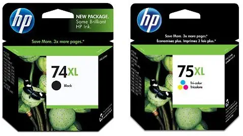 HP 74XL Black and HP 75XL Tri-Color Ink Cartridge Bundle (CB336WN, CB338WN)