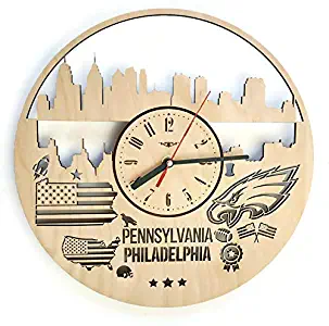 Philadelphia Pennsylvania Wood Wall Clock - Original Home Decor For Office Living Room Kitchen - Best Gift Idea For Friends Business Partners Men Woman - Unique Wall Art Design - Size 12 Inch