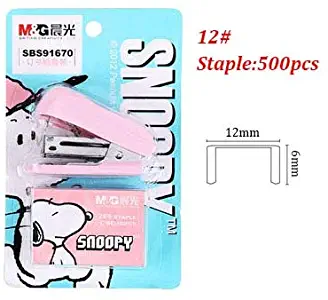 Clips 1 Pcs Mini Snoopy Stapler Set Cartoon Office School Supplies Staionery Paper Clip Binding Binder Book Sewer - (Color: pink-12)