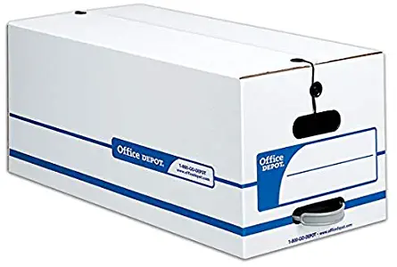 Office Depot Brand Quick Set-Up Storage Boxes with String & Button Closure, Letter, 24" x 12" x 10", 60% Recycled, White/Blue, Pack of 12