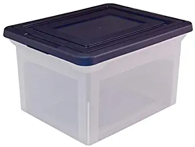 Office Depot Stackable File Tote Box, Letter/Legal Size, 10 13/16in.H x 14 1/8in.W x 18in.D, Blue/Clear, 170007