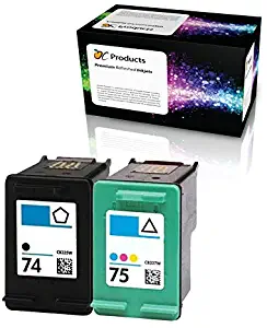 OCProducts Refilled Ink Cartridge Replacement for HP 74 75 for Officejet J6480 Photosmart C4400 C4380 C4500 Deskjet D4260 Printers (1 Black 1 Color)