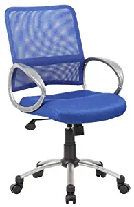 Boss Office Products Mesh Back Task Chair with Pewter Finish in Blue