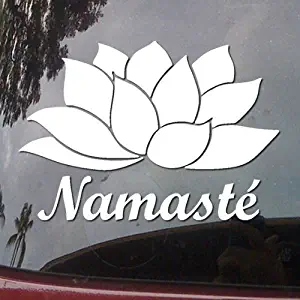 Namaste Flower and Text India Yoga Vinyl Car Sticker Symbol Silhouette Keypad Track Pad Decal Laptop Skin Ipad Macbook Window Truck Motorcycle