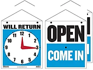 2 Pack - BAZIC 7.5x9 Will Return Clock Sign with Open Sign on Back - B-4398