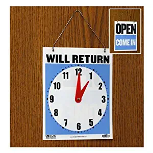 Double Sided "Will Return" Clock and "Open Come In" Sign With Chain- 7.5" x 9"