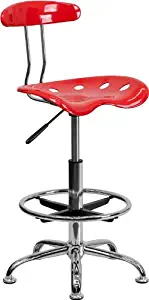 Flash Furniture Vibrant Cherry Tomato and Chrome Drafting Stool with Tractor Seat