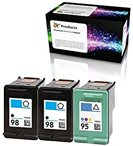 OCProducts Refilled Ink Cartridge Replacement for HP 98 and HP 95 for Officejet 150 100 H470 PhotoSmart D5160 C4180 2570 8030 8049 (2 Black 1 Color)