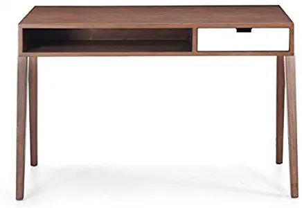 46" White and Walnut Office Desk with Drawer