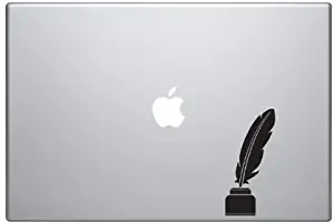 Feather #3 - Calligraphy Ink Writing Quill Scribe - 5" Black Vinyl Decal Sticker Car Macbook Laptop