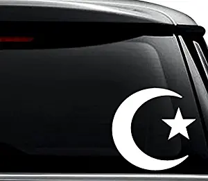 Islam Muslim Crescent Moon Star Symbol Decal Sticker For Use On Laptop, Helmet, Car, Truck, Motorcycle, Windows, Bumper, Wall, and Decor Size- [6 inch] / [15 cm] Wide / Color- Matte White