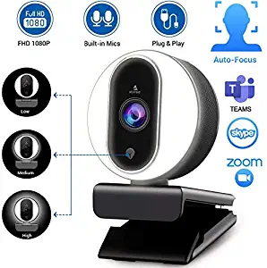 2020 NexiGo Streaming Webcam with Ring Light and Dual Microphone, Advanced Auto-Focus, Adjustable Brightness with Touch Control, 1080P Web Camera for Zoom Skype Facetime, PC Mac Laptop Desktop