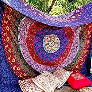 Marubhumi Hippy Mandala Bohemian Tapestries, Indian Dorm Decor, Psychedelic Tapestry Wall Hanging Ethnic Decorative Tapestry (85 x 55 Inches, Purple Multi)